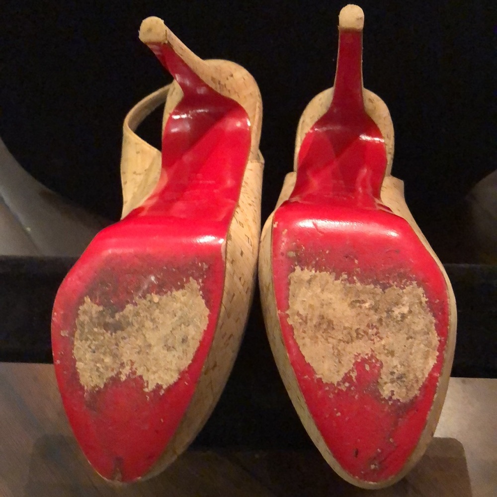 ❤️ Christian Louboutin Stiletto Red soles platform cork, stretch strap heels - Picture 7 of 12